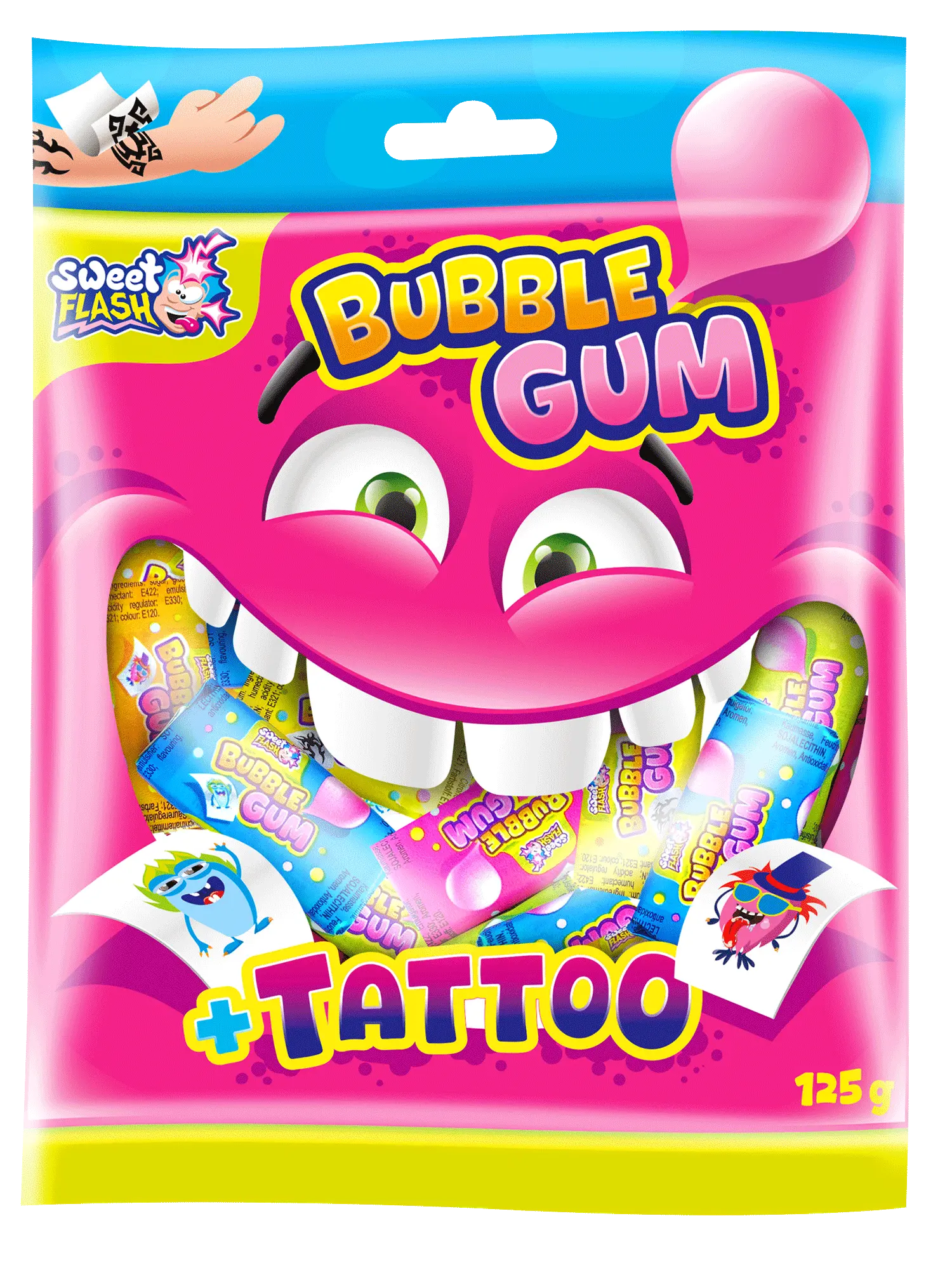 Tattoo Gum Bag: palline di bubble gum + tattoo, 125 g
